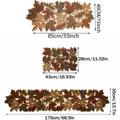 Rustic Fall Table Runner with Embroidered Leaf Pattern