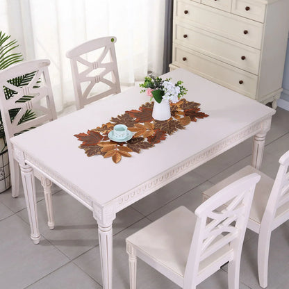 Rustic Fall Table Runner with Embroidered Leaf Pattern