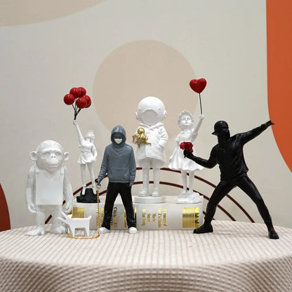 Banksy Figurines | Pop Art Decor | Thrower & Girl Statues