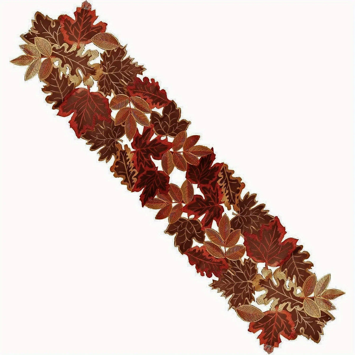 Rustic Fall Table Runner with Embroidered Leaf Pattern
