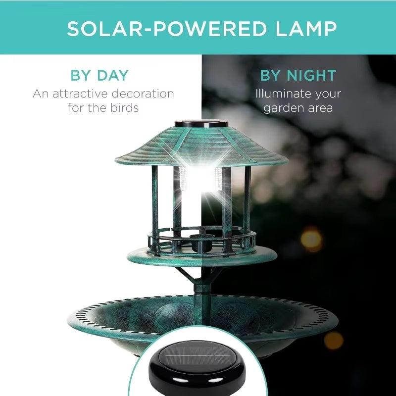 Outdoor Solar Bird Bath with Planter and LED Light