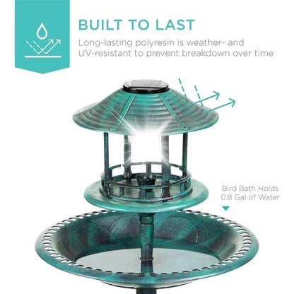 Outdoor Solar Bird Bath with Planter and LED Light