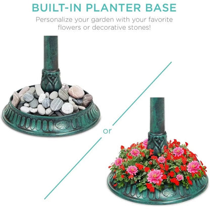 Outdoor Solar Bird Bath with Planter and LED Light