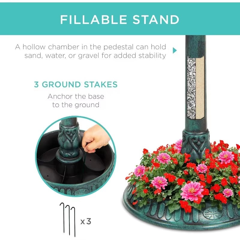 Outdoor Solar Bird Bath with Planter and LED Light