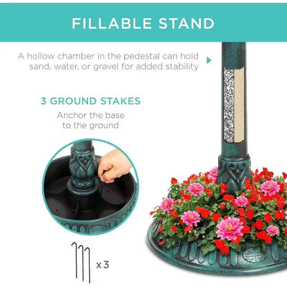 Outdoor Solar Bird Bath with Planter and LED Light