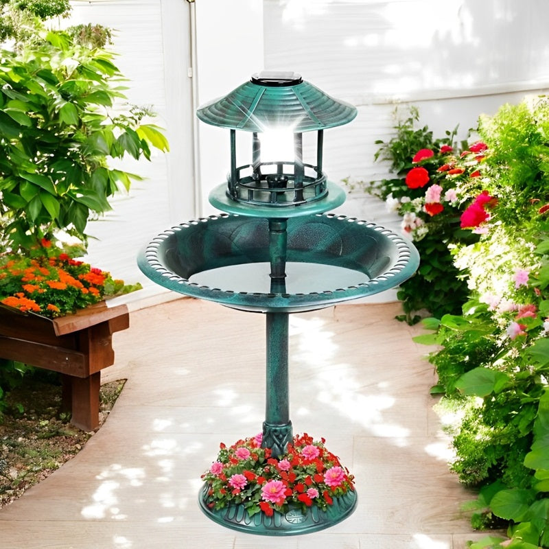 Outdoor Solar Bird Bath with Planter and LED Light - Yeezlab