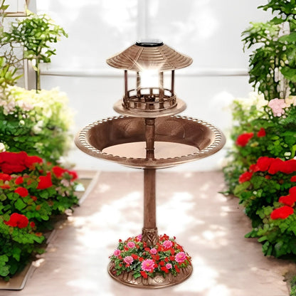 Outdoor Solar Bird Bath with Planter and LED Light