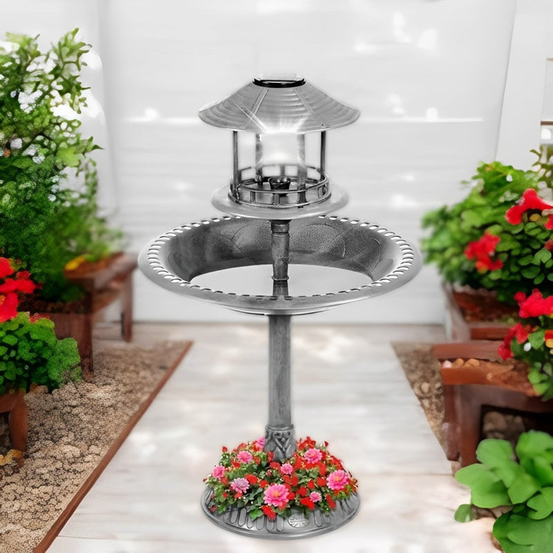 Outdoor Solar Bird Bath with Planter and LED Light