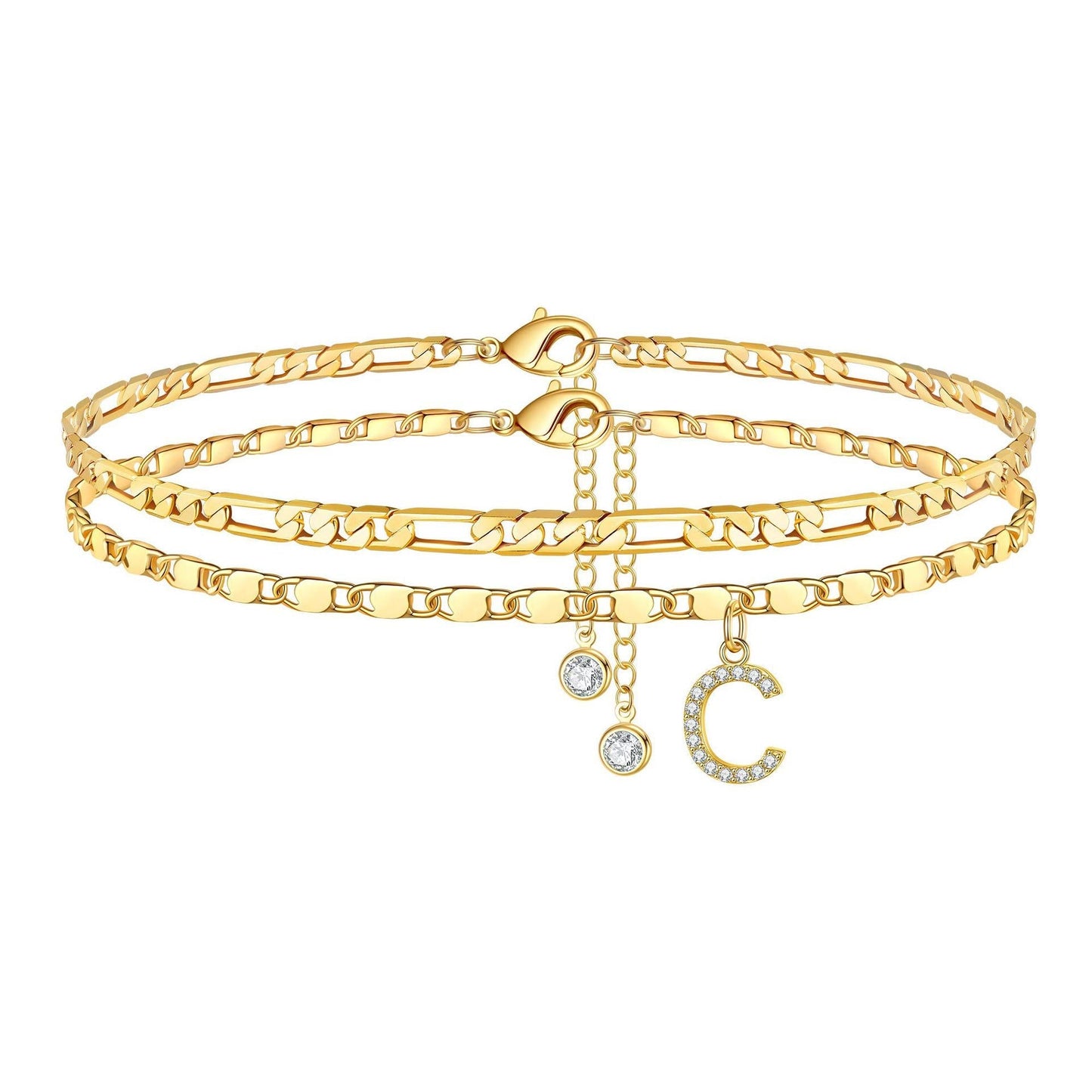 Luxury 14k Gold Initial Letter Anklet Set