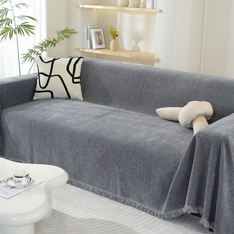 Plush Throw Blanket with Tassels for Sofa