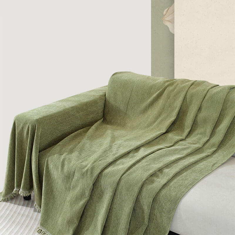 Plush Throw Blanket with Tassels for Sofa