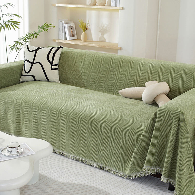 Plush Throw Blanket with Tassels for Sofa