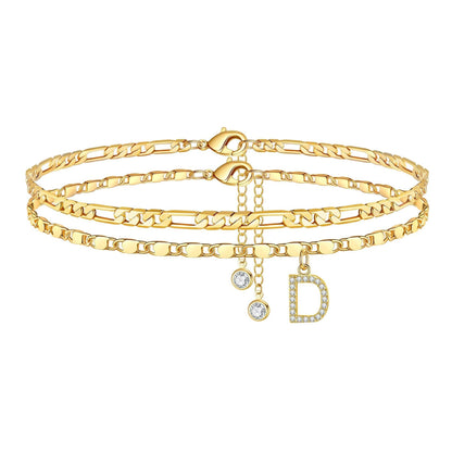Luxury 14k Gold Initial Letter Anklet Set
