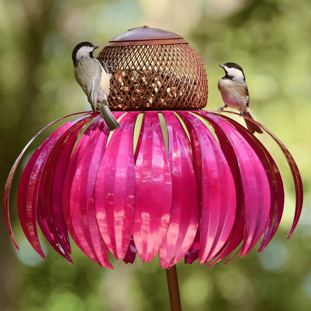 Rustic Metal Bird Feeder with Floral Garden Design