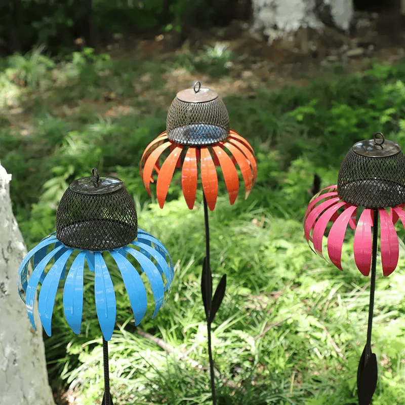 Rustic Metal Bird Feeder with Floral Garden Design