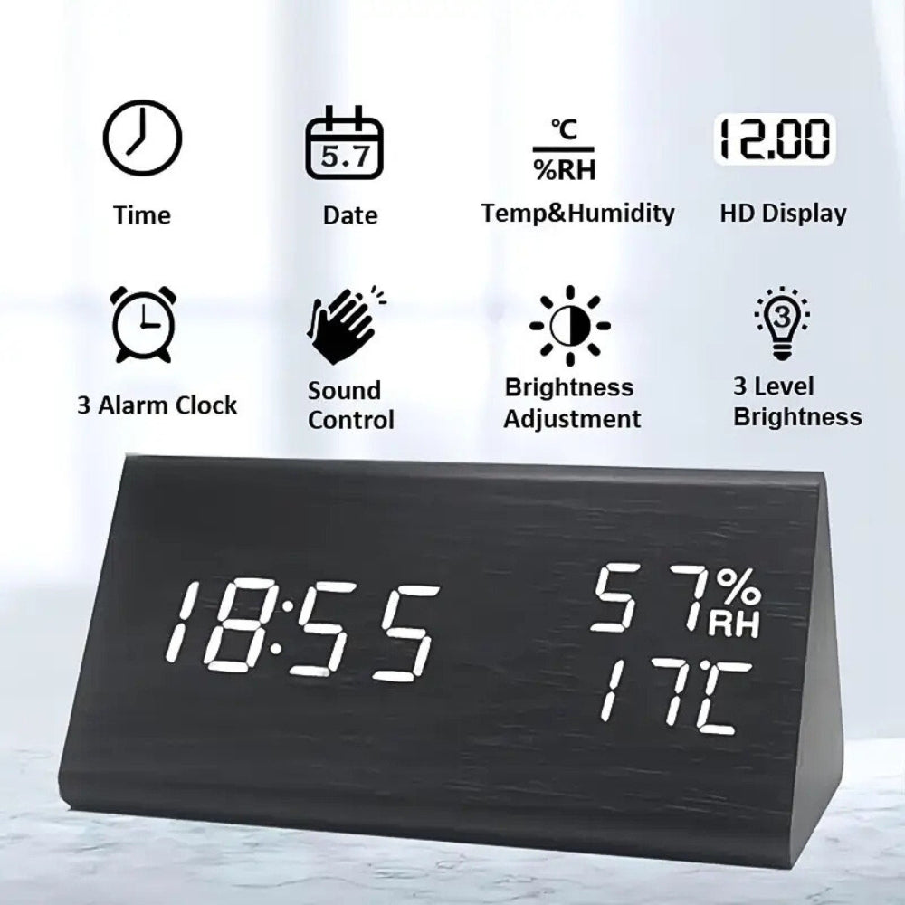 Wooden Digital LED Clock Radio Alarm