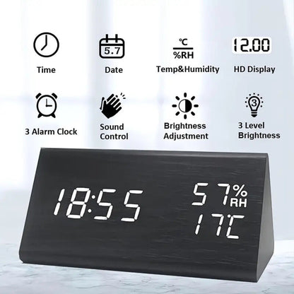 Wooden Digital LED Clock Radio Alarm