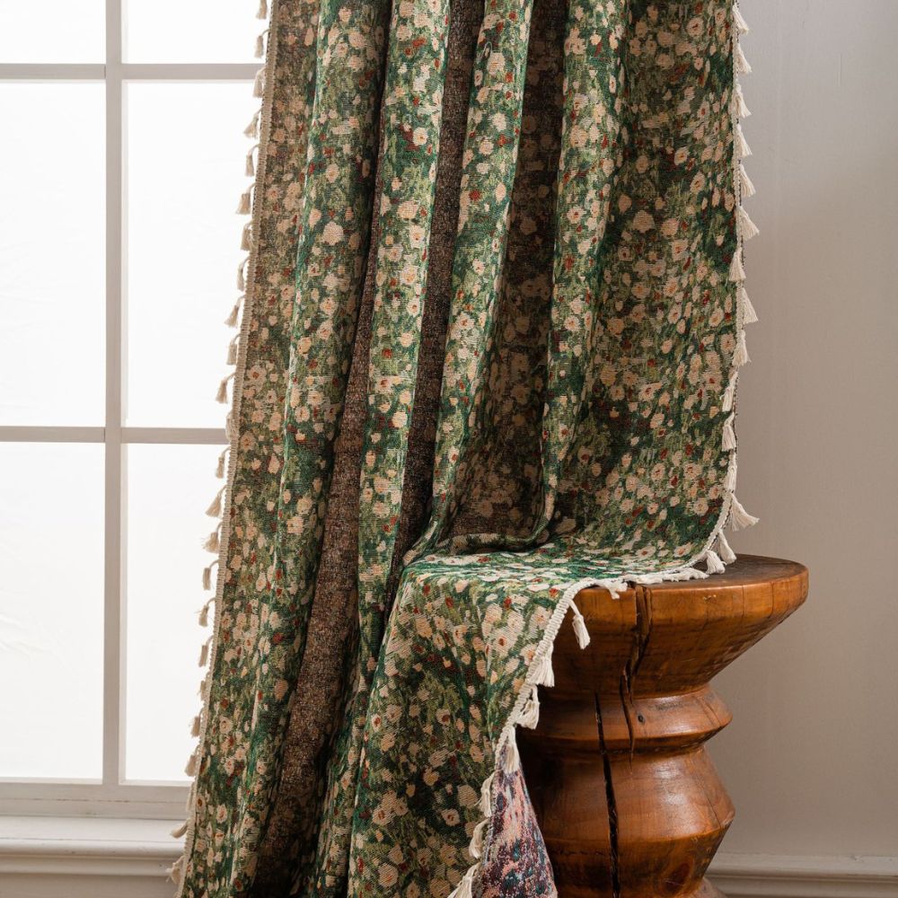 Elegant Floral Print Window Curtain