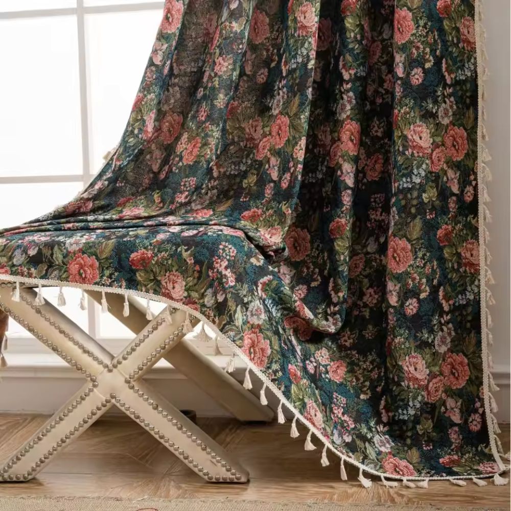 Elegant Floral Print Window Curtain