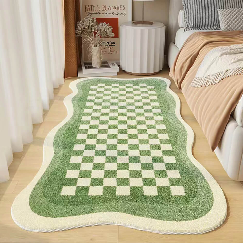 Plush Checkered Bedroom Area Rug Soft Rectangle Mat