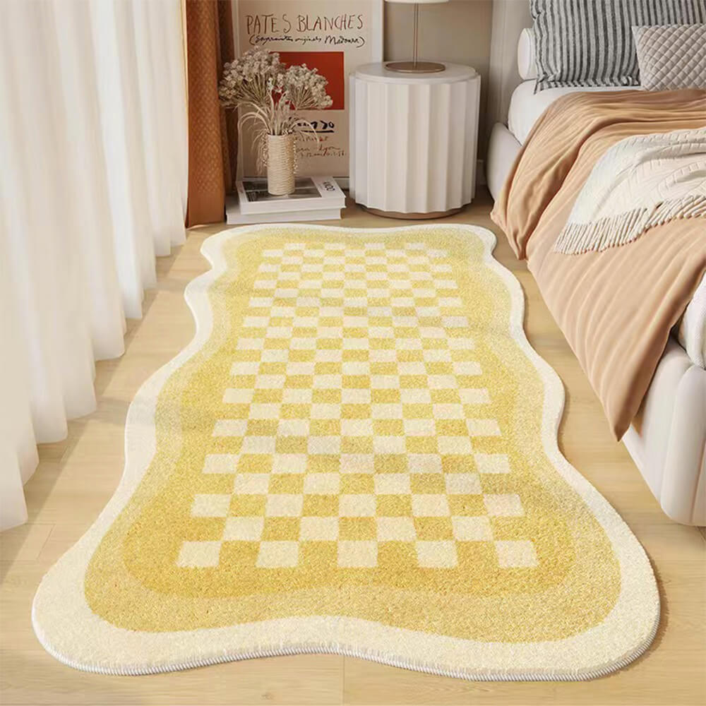 Plush Checkered Bedroom Area Rug Soft Rectangle Mat