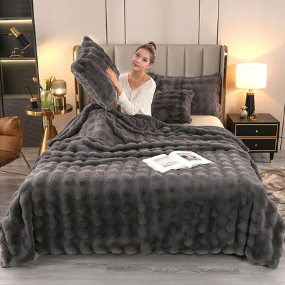 Luxurious Plush Double Layer Fake Fur Throw Blanket