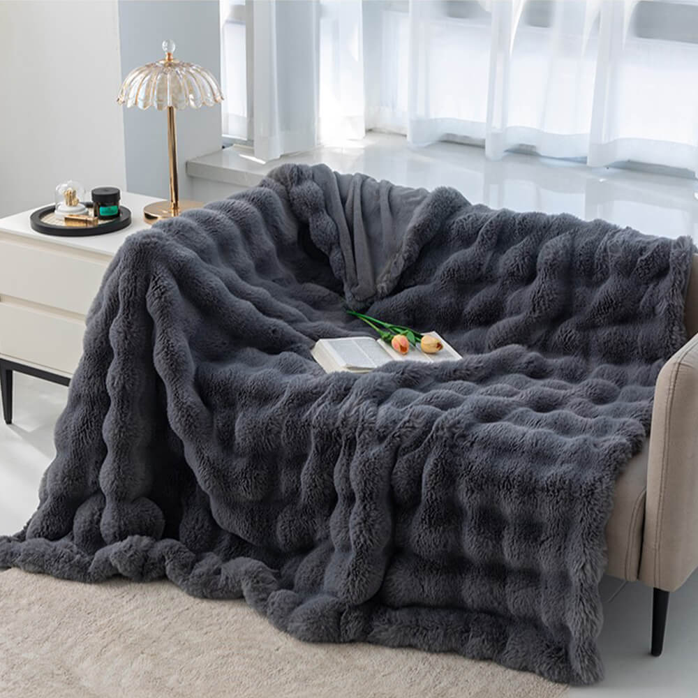 Luxurious Plush Double Layer Fake Fur Throw Blanket