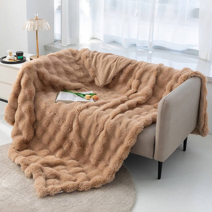 Luxurious Plush Double Layer Fake Fur Throw Blanket