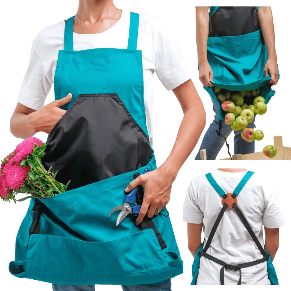 Gardening Apron with Tool Pockets – Adjustable Cross-Back Apron for Garden and Workshop