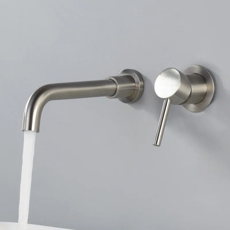 Stylish Wall Mount Basin Faucet with Brushed Nickel Finish - Yeezlab