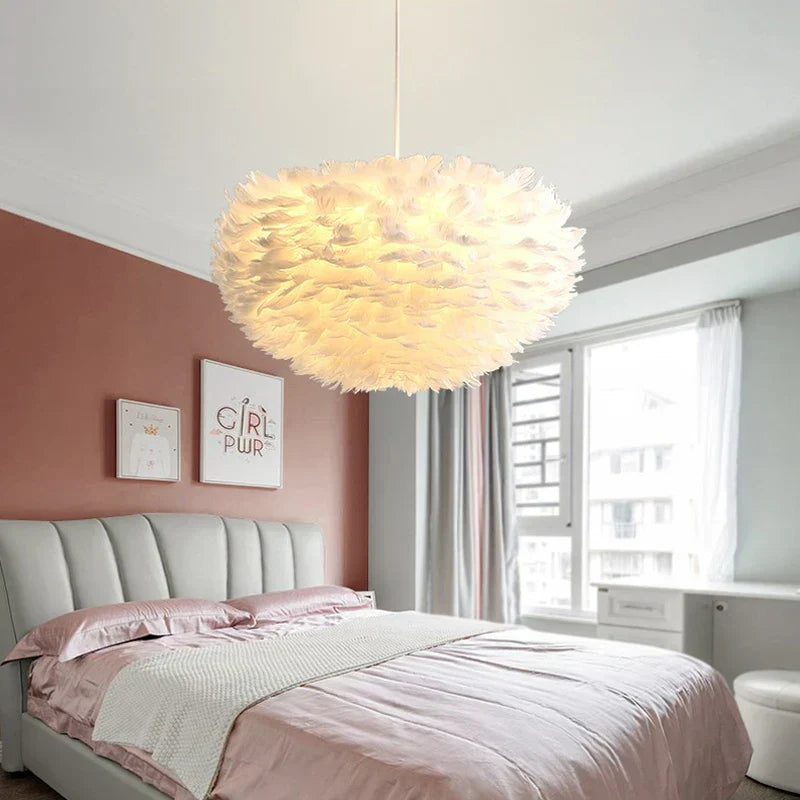 Fluffy White Goose Down Hanging Lamp