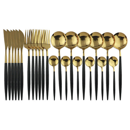 Premium Black Gold Metal Dining Cutlery Set - Yeezlab