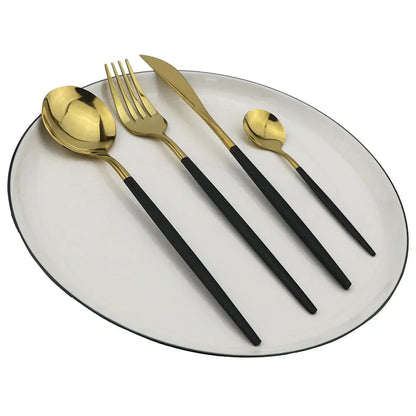Premium Black Gold Metal Dining Cutlery Set