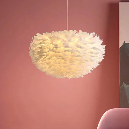 Fluffy White Goose Down Hanging Lamp