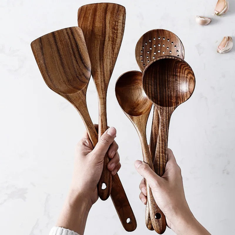 Natural Teak 7-Piece Kitchen Utensil Set