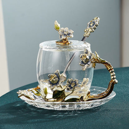 Romantic Floral Glass Mug for Coffee or Tea Lovers