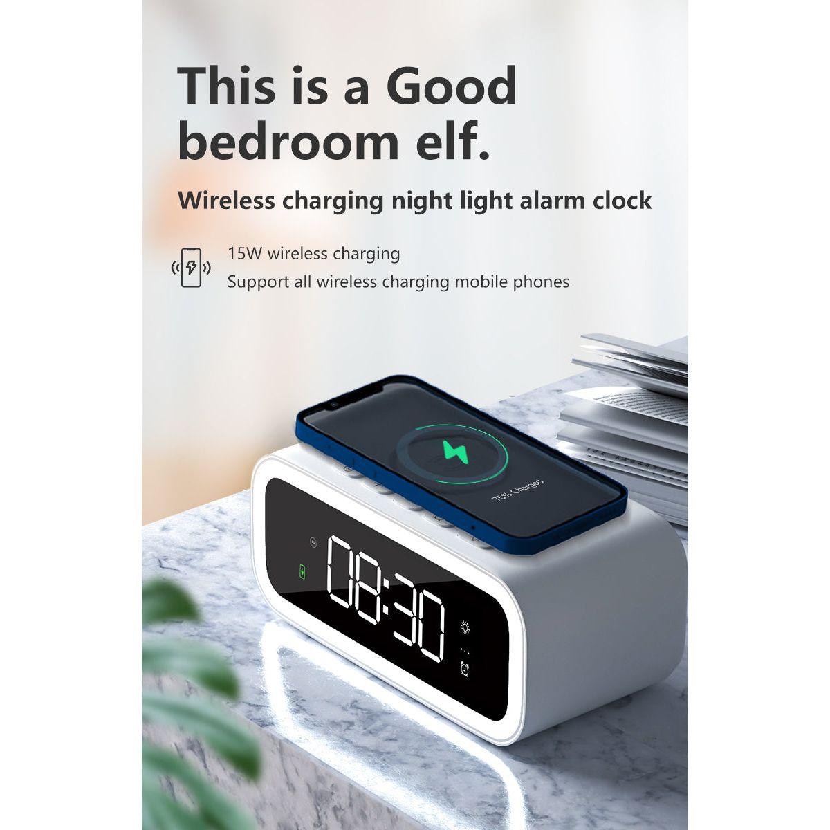 Compact Dual Alarm Clock with Fast Wireless Charging