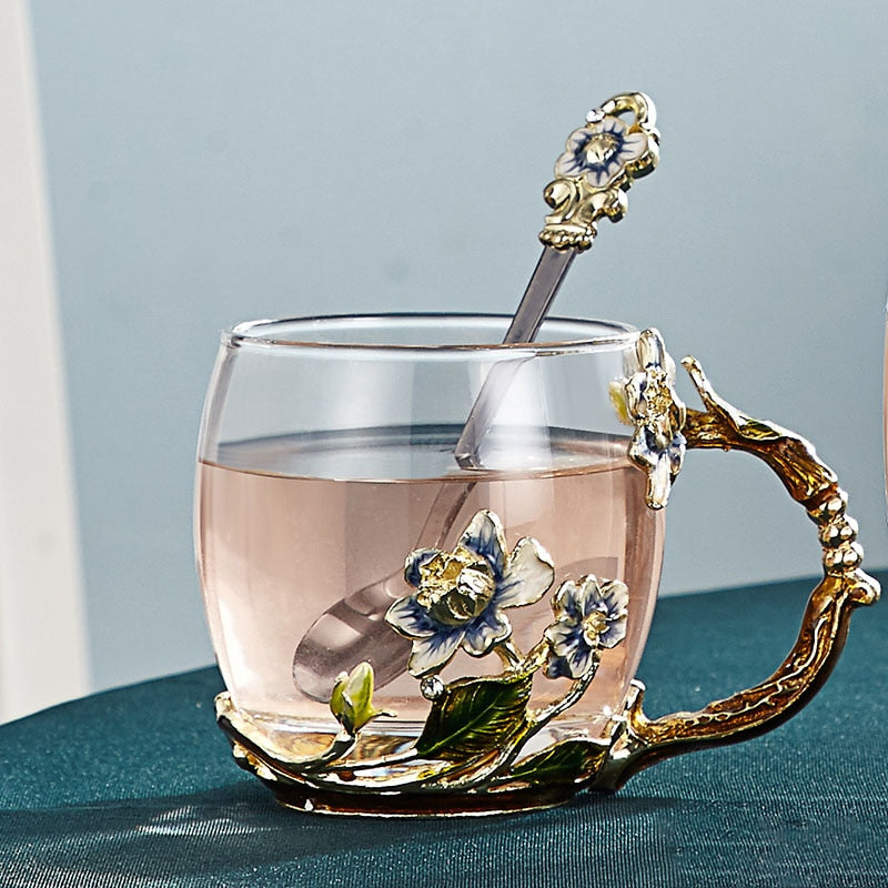 Romantic Floral Glass Mug for Coffee or Tea Lovers - Yeezlab