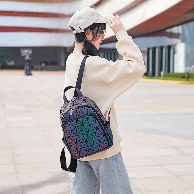 Colorful Glow Hologram School Backpack