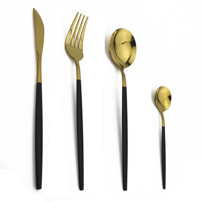 Premium Black Gold Metal Dining Cutlery Set