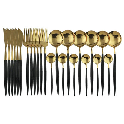 Premium Black Gold Metal Dining Cutlery Set