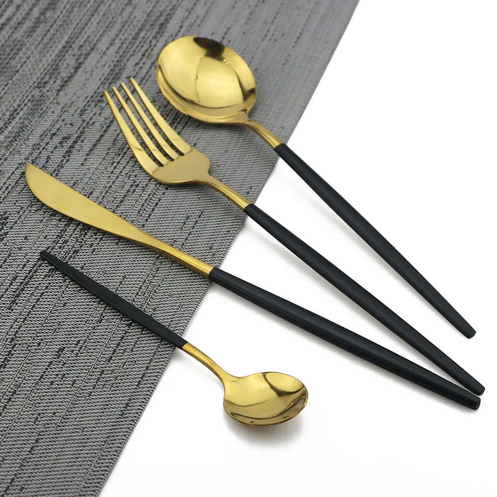 Premium Black Gold Metal Dining Cutlery Set