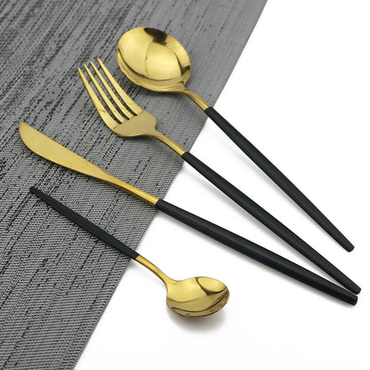 Premium Black Gold Metal Dining Cutlery Set