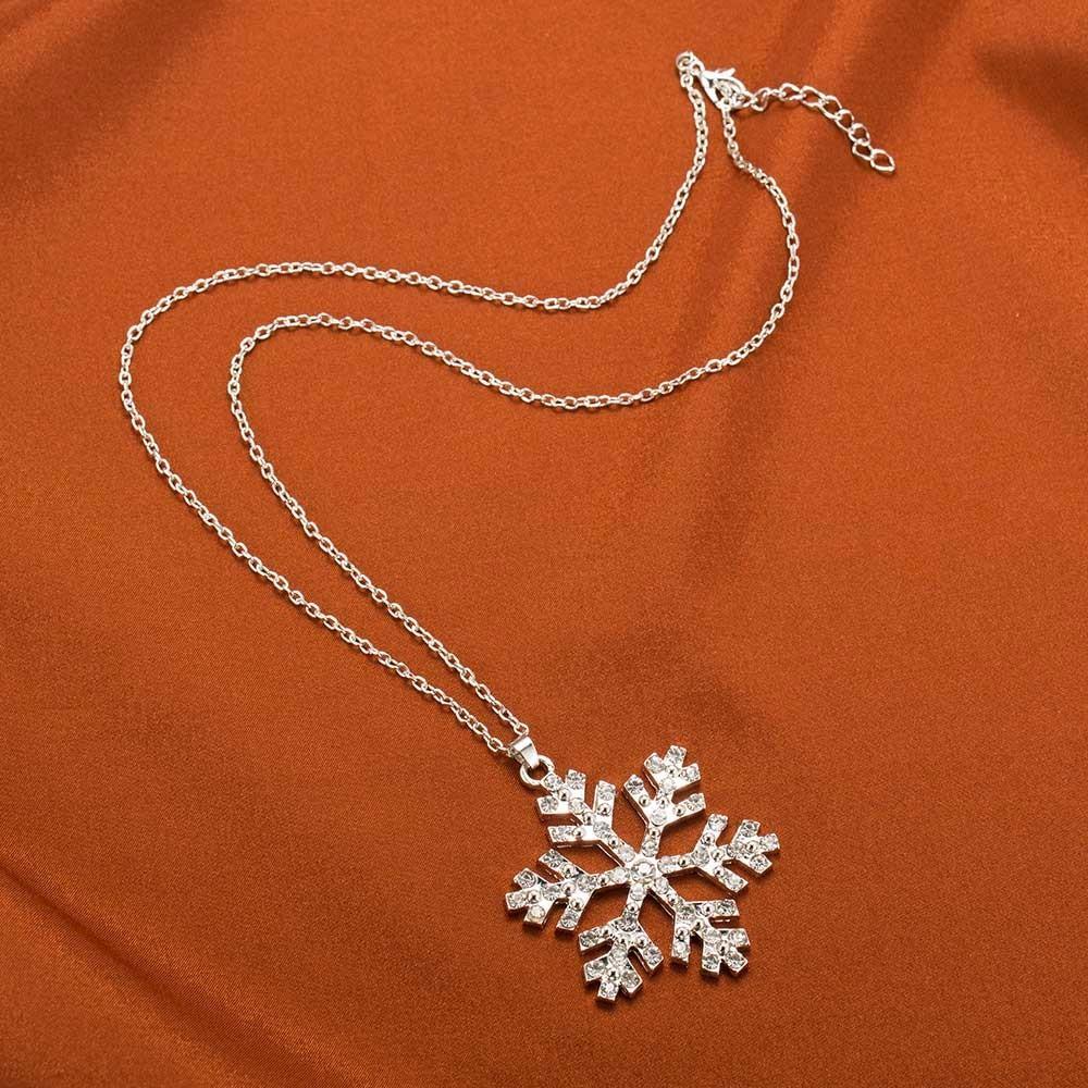 Sparkly Crystal Snowflake Pendant Necklace Chain Long
