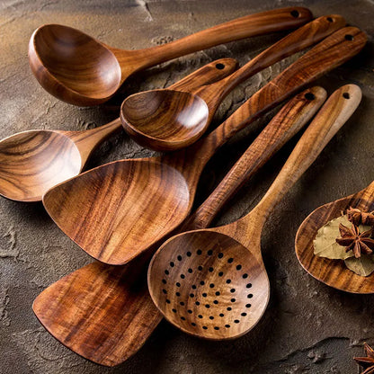 Natural Teak 7-Piece Kitchen Utensil Set