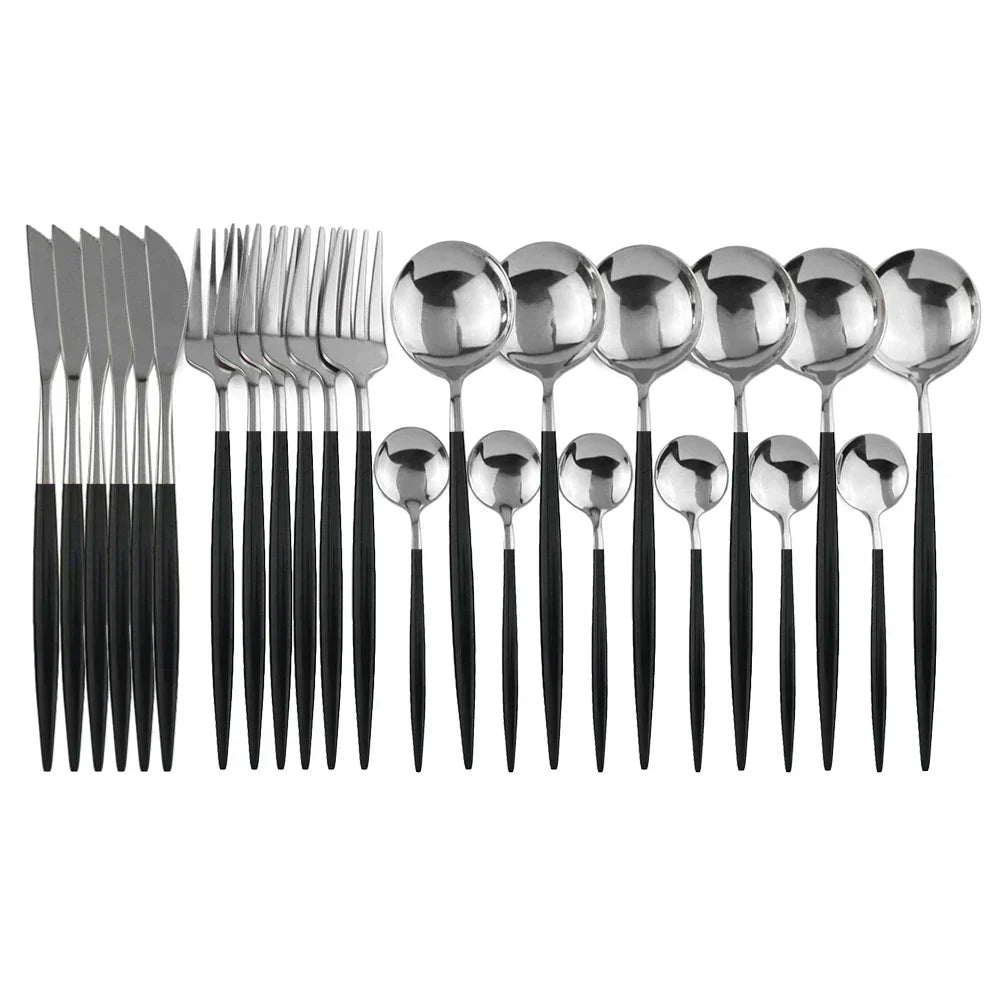Premium Black Gold Metal Dining Cutlery Set