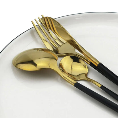 Premium Black Gold Metal Dining Cutlery Set