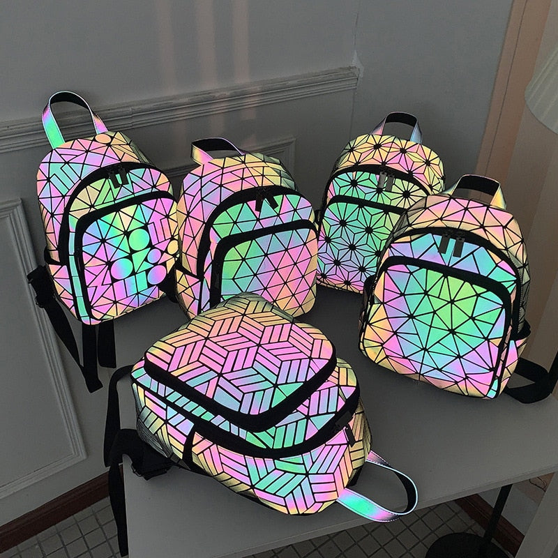 Colorful Glow Hologram School Backpack