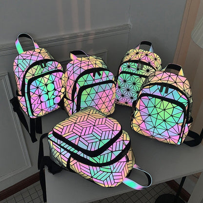 Colorful Glow Hologram School Backpack