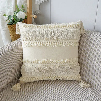 Stylish Textured Pillow with Tassel Trim